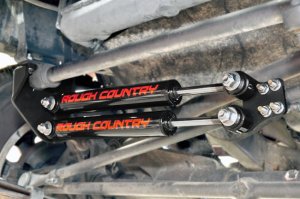 Jeep Wrangler Dual Steering Stabilizer - Front - Rough Country - 4-6.5 Inch Lift - '87-'95